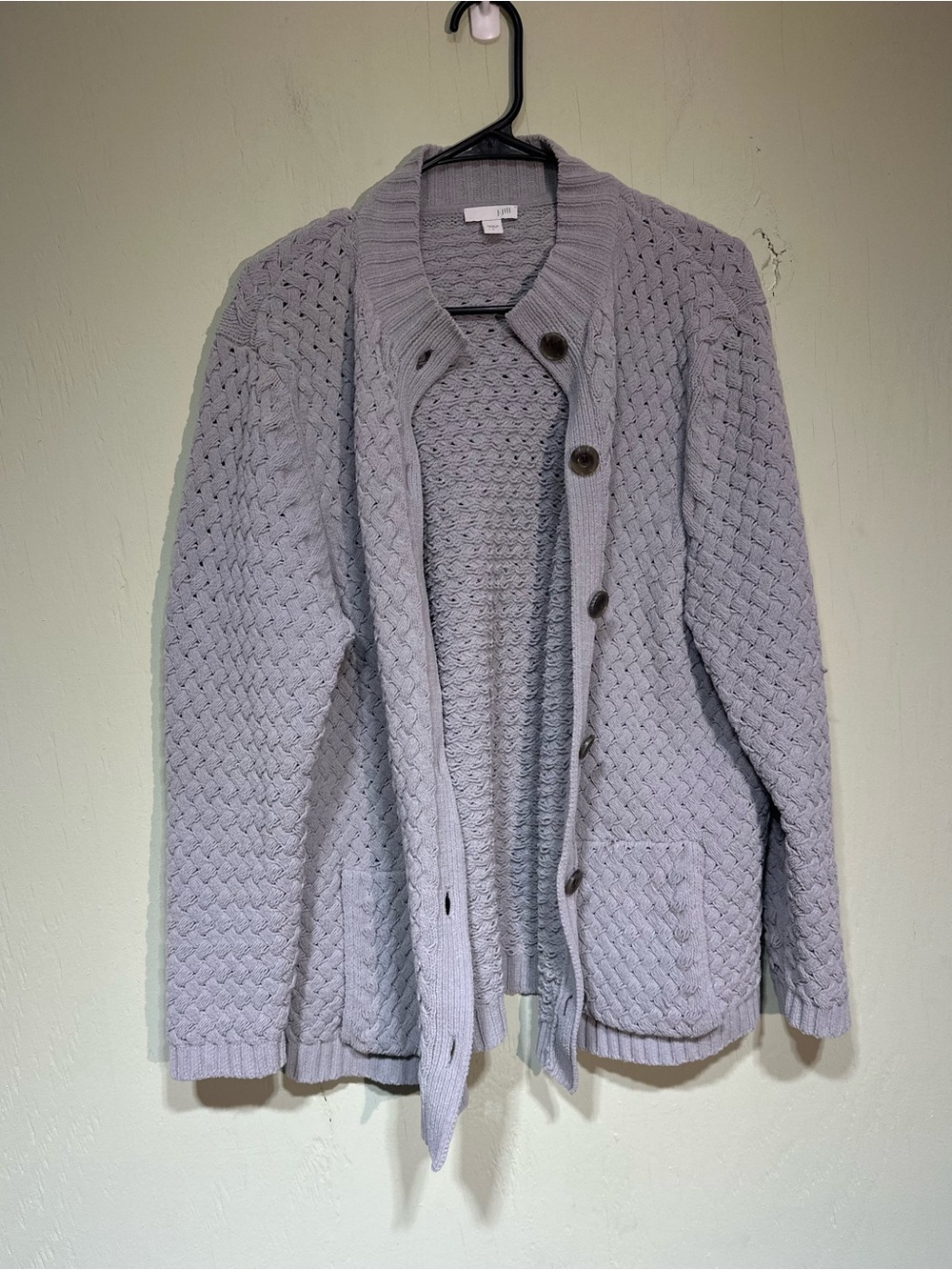 J.Jill gray cable knit button front cardigan size large